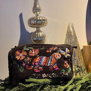 Embroidered, Black, Velvet Cosmetic Bag.